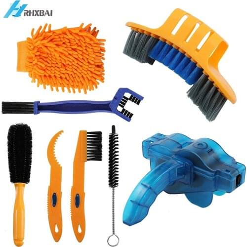 8 PCS Bike Chain Cleaner Clean Machine Brushes Cycling Cleaning Kit Bicycle Brush Maintenance Tool for Mountain, Road, City, BMX