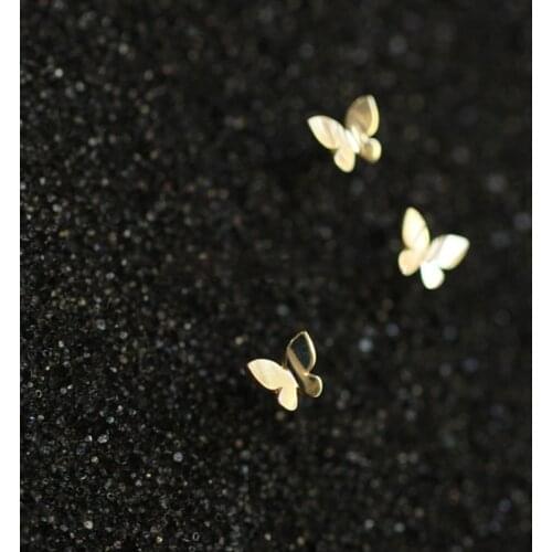 925 sterling silver shiny gold butterfly small stud earrings fashion tide flow sweet high quality jewelry