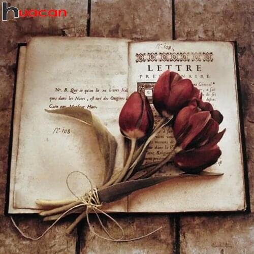 Huacan Full Square/round Diamond Painting Tulip Flower Mosaic Embroidery Book Scenery Cross Stitch Home Decor