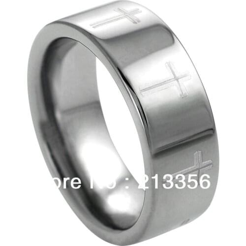 Free Shipping Buy Cheap Price Discount Jewel USA HOT Selling 8MM Men&Womens Silver Pipe Christ Cross Tungsten Wedding Rings