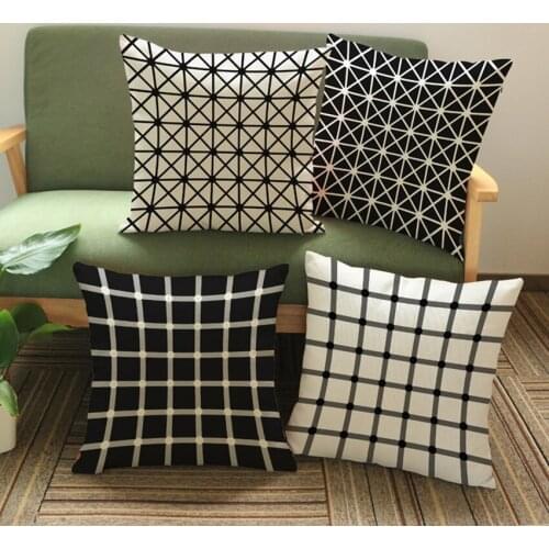 British Cushion Black and White Geometry Pillow Case Linen Cotton Sofa Pillowcases Home Decor Nordic Cushion Cover For Sofa