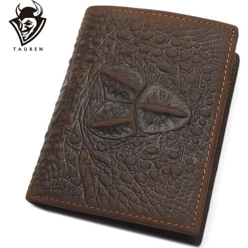 Crazy Horse Leather Wallets For Men Personalized Young Man Wallet High Quality Men Crocodile Style Genuine Leather Wallet