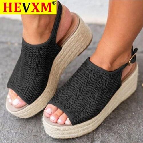 HEVXM 2020 Summer Women Sandals Peep Toe Platform Sandals With 6CM Wedges Shoes Women Summer Sandals High Heels shoes