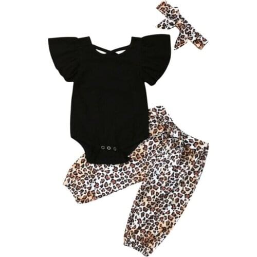 Infant Newborn Baby Girl Clothes Romper+Leopard Pants Outfit Summer Short Sleeve Baby Clothes Set