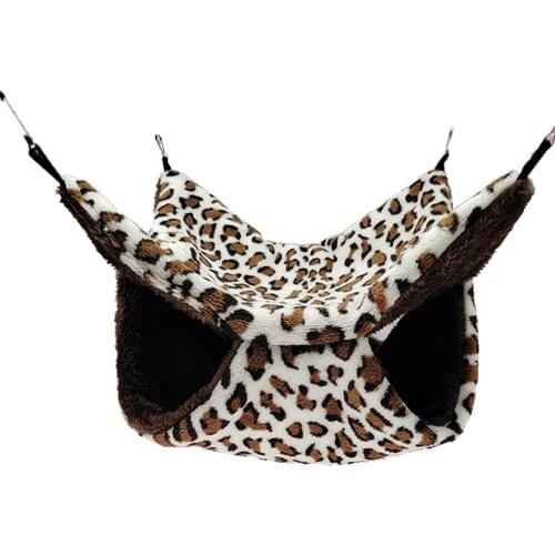 Coral Fleece Keep Warm Winter Double-deck Leopard Print Hammock Cages Bed for Small Pet Guinea Pig Hamster Squirrel Ferret