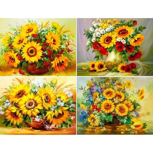 Round Diamond Painting Sunflower 5D DIY Diamond Embroidery Mosaic Cross Stitch Flower Handmade Gift Home Decoration Wall