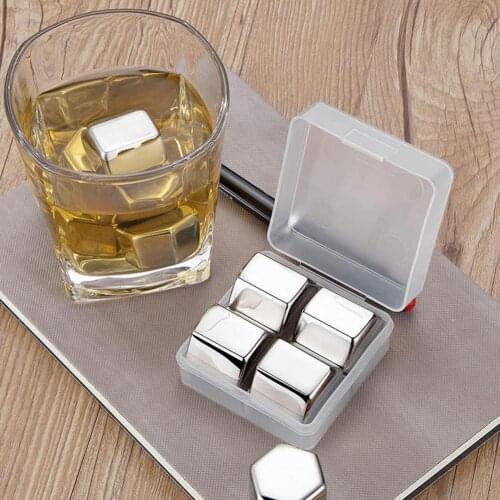 4Pcs Stainless Steel Ice Cubes Reusable Chilling Stones for Whiskey Wine Keep Your Drink Cold Longer Food Grade