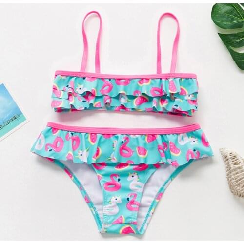 2019 Girls Swimsuit Flamingo Girls Swimwear Two pieces Swim wear for Kid girl Ruffle Children Swimming suit Beach wear-ST9032