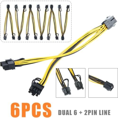 Mayitr 6pcs 6-PIN to Dual 8-PIN Power Card Durable Motherboard Graphics Card Power Supply Cables For PC Computer CPU