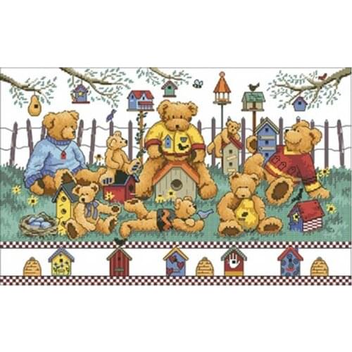 Bear party patterns Counted Cross Stitch 11CT 14CT 18CT DIY Chinese Cross Stitch Kits Embroidery Needlework Sets