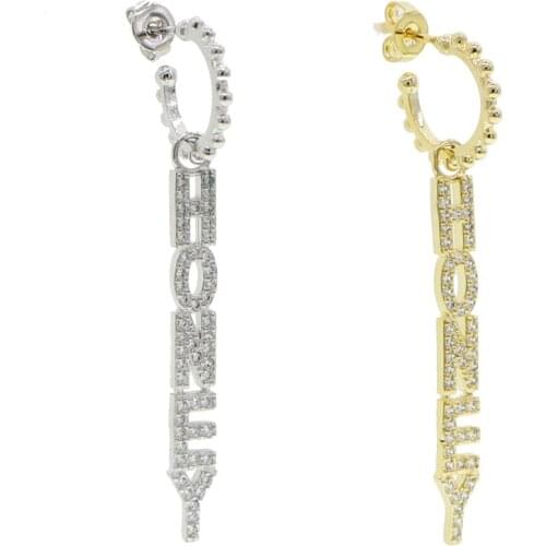 Fashion letter charm earring Unique Design Dangle Earring Paved White Round Cz For Women Trendy Jewelry Wedding Gift