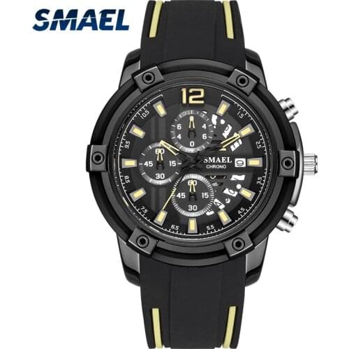 SMAEL Business Model Quartz Movement Mens Watch LED Luminous Hands Waterproof Automatic Date Update Rubber Bracelet