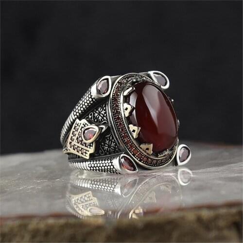 Agate Gemstone 925 Sterling 925 K Silver Men 'S Ring