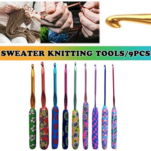 9Pcs/Set Ergonomic Aluminum Crochet Hooks Set Colourful Knitting Sewing Needles Sweater Weaving DIY Tool Accessories
