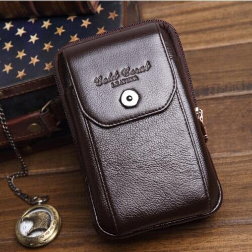 Genuine Leather Men Waist Pack Cell/Mobile Phone Case Bag Pocket Cigarette Pocket Male Purse Fanny Hip Bum Belt Bag