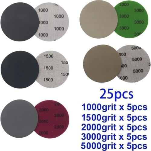 25pcs Sandpaper 3 Inch 75mm Hook Loop Wet Dry 1000 1500 2000 3000 5000 Grit Waterproof Sanding Disc For Orbital DA Disc Sander