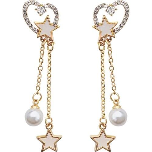 New Heart-shaped Star Tassel Long Earrings Charm Pendant Earrings Female Jewelry for Women Wedding Jewelry Valentines Day Gift