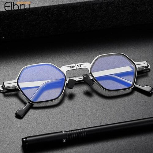 Elbru No Screw Fold Reading Glasses Irregular Frame Resist Fatigue Portable Anti-blue Light Presbyopic Glasses +1.0 to +4.0