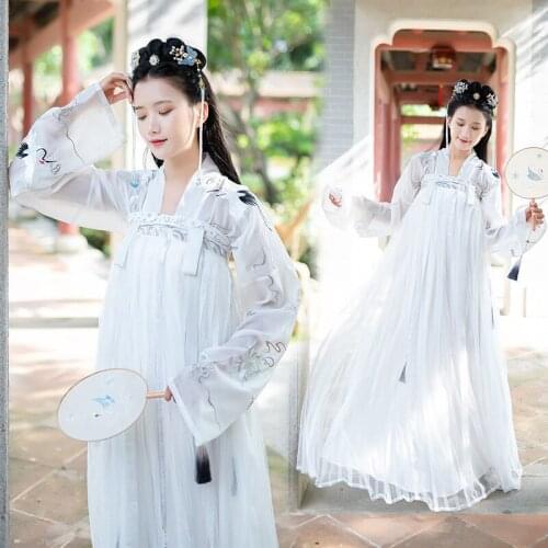 1set Creative White Traditional Hanfu Daily Ancient Women Chinese Clothing Suit Performance Dance Dress Women Girl Gift