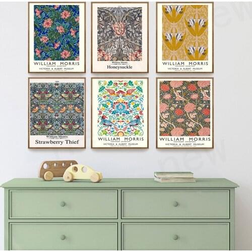 William Morris Retro Posters Prints Abstract Flowers Canvas Paintings Strawberry Honeysuckle Wall Art Livingroom Decor Pictures