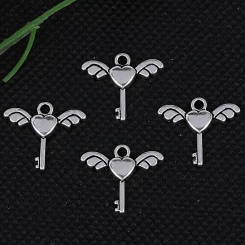 Angel Wings Key Charms Pendants Vintage Silver 10PCS For Women Bracelets Necklace Fashion Jewelry Making DIY Accessories S420