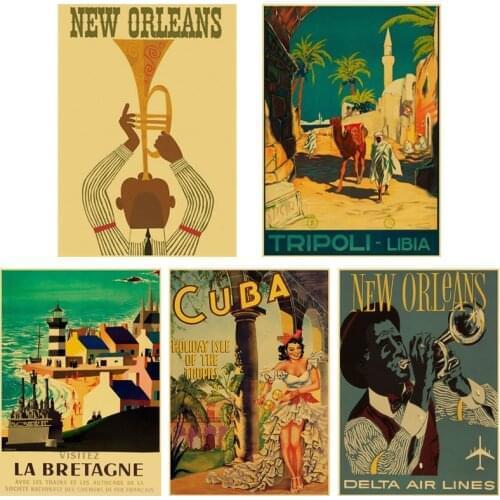 Retro Travel Poster and Prints Vintage Kraft Cities Collection Posters Decorative Wall Sticker Home Bar Decoration Art Painting