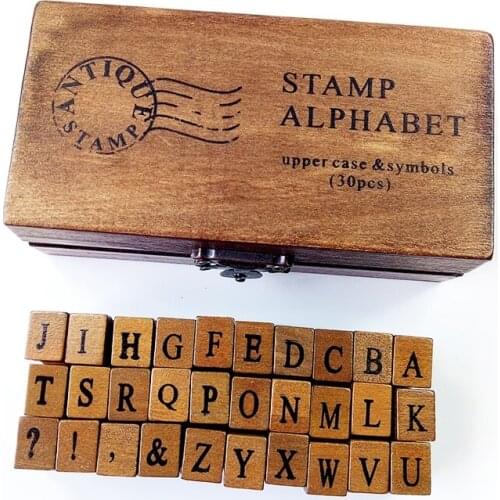 30 Pcs/set Romantic Clear Stamps Uppercase Letter Retro Vintage Wooden Craft Box Alphabet Letter Stamp Rubber Stamp Set