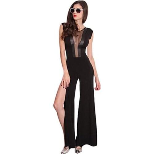Sexy Jumpsuits 3S5028 Hot Sale Mesh Cut Out Side Slits Jumper Outfit Fashion Sexy Party Black Jumpsuit