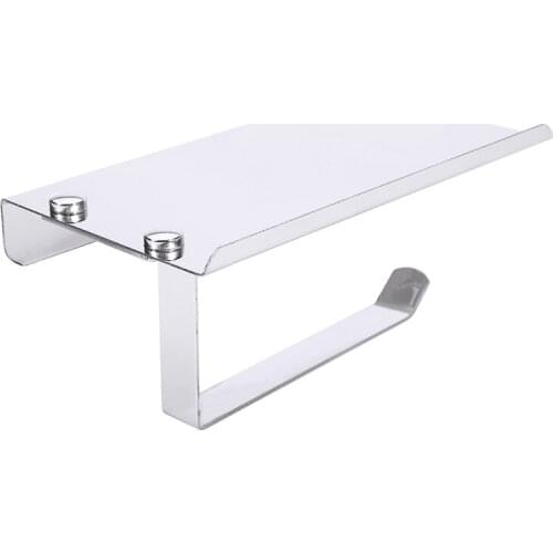 Silver Paper Mobile Phone Holder Bathroom Hardware Stainless Steel Roll Paper Holder with Shelf Wall Mount Toilet Paper Rack