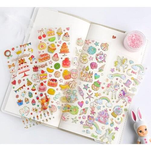 1PC Cute stickers Bronzing transparent DIY diary decoration sticker kids cartoon photo album sticker Student stationery gift