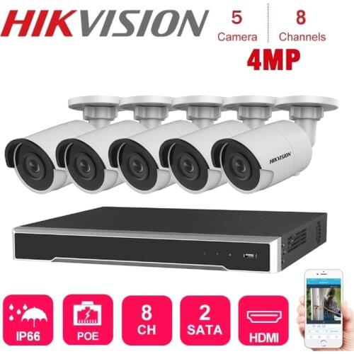 4K 8Channels Hikvision POE NVR with 5 sets 4MP IP Camera Network Security Night Vision Video Surveillance System Kits
