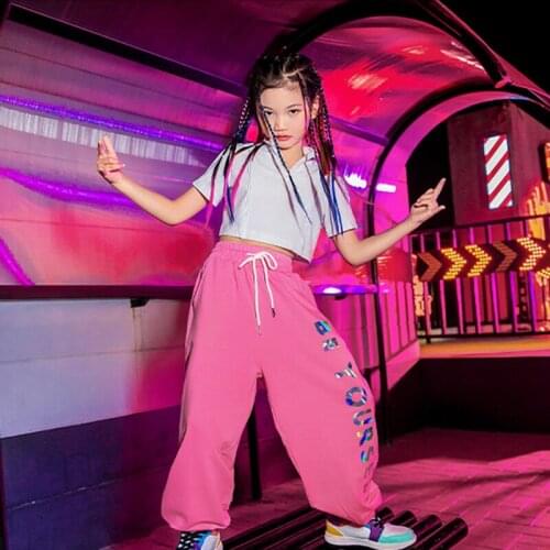 Hip Hop Street Dance Practice Wear Jazz Dancing Loose Wide Leg Pants Girls Streetwear Childrens Day Performance Costume YS1485