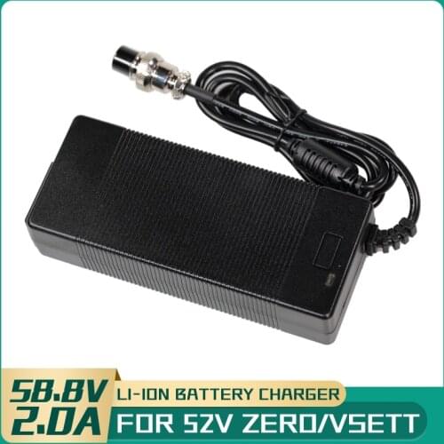 Universal GX16 3-Pin 58.8V 2A AC/DC Li-ion Battery Charger for 52V Model of ZERO 8 9 10 8X 10X VSETT Electric Scooter EU US AUS