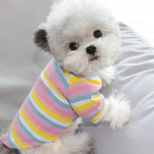 Pink Striped Dog Clothes Poodle Bottoming Shirt Puppy Warm Clothes Autumn and Winter Pet Pullover Soft Pet Products