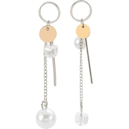 CRLEY 2019 Brand New Korean Asymmetrical Crystal Earrings Pearl Dangle Metal Chain Long Simple Women Wedding Statement Jewelry