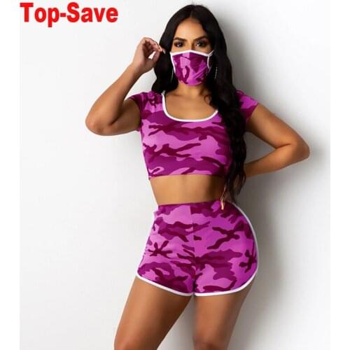 Camouflage Party Summer Women Set O-neck Tube Top + Elastic Waist Shorts Women 2 Piece Set Fashion Home Sports Suit Dropshipping