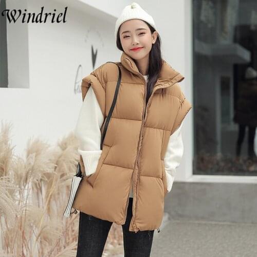 Windriel Warm Cotton Vest Jacket Women Mandarin Collar Casual Waistcoat Outerwear 2021 New Fashion Office Lady Parka Sleeveless