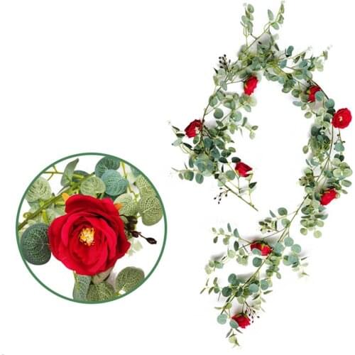 1.85m Artificial Rose Eucalyptus Vine Leaves Garland Photo Props Garden Wall Hanging DIY Decor Supplies