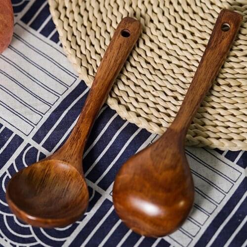1PC Kitchen Long Handle Wooden Spoon Dessert Rice Soup Spoon Teaspoon Cooking Spoons Wood Spoon Kitchen Accessories Tableware