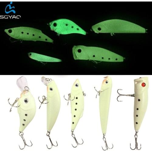 1Pc SGYAO Blank Luminous Minnow Fishing Lure Crankbait Vib Pencil Swimbait Wobbler Bass Bait Floating Treble Hook Outdoor Sport