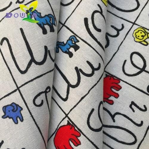 1Yards / Alphabet animal print cotton linen DIY handmade fabric cloth bag curtain cloth sofa cushion pillow