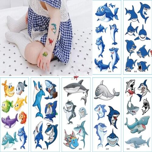10pcs Kids Tattoo Temporary Tattoos Cartoon Shark Kid Fake Tattoo Sticker Waterproof Tatto Art Tatoo Hand Arm For Childen Baby