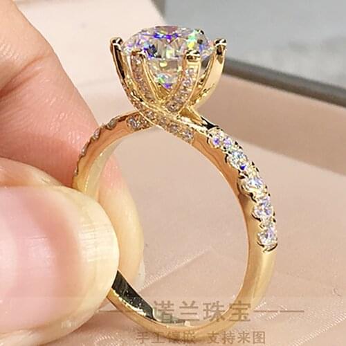 10K Yellow Gold Women Ring Moissanite Diamonds 1 2 3 4 5 Carat Round Cross Connection Wedding Party Engagement Anniversary Ring