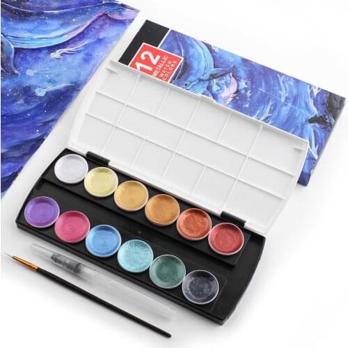 12 Color Paint Semi Dry Metal Bead Light Color Solid Watercolor Paint Painting Set Manicure Paints