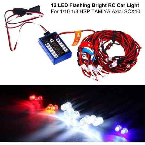12 Ultra LED Simulation Flashing Bright Light RC Model Lights Kit System for 1/10 1/8 RC Drift HSP TAMIYA CC01 4WD RC Car Truck