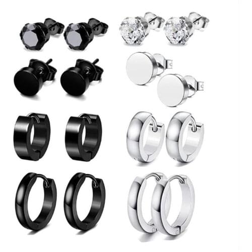 16pcs/lot new punk black color crystal round stud earrings piercings women men dumbbells tragus earrings fashion Jewelry gifts