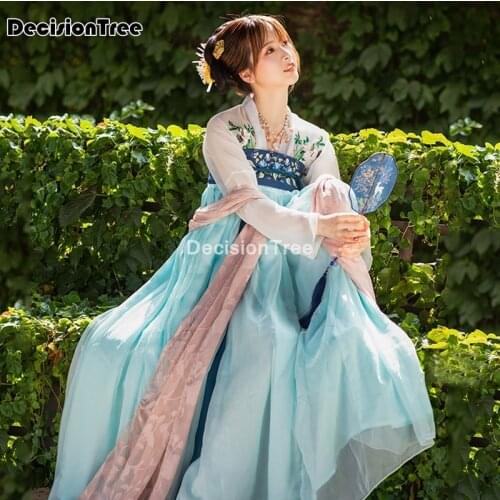 2021 ancient chinese costume women stage performance outfit hanfu costume satin chinese traditional printed folk dance dress