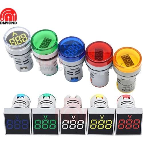 22mm Square Round LED Digital Dual Display Ammeter Voltmeter AC 60-500V 0-100A Voltage Gauge Current Meter Led Modules Indicator