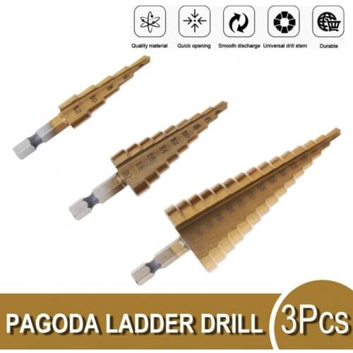 3pcs/lot Hss Steel Titanium Step Drill Bits 4-12mm 4-20mm 4-32mm Step Cone Cutting Tools Steel Woodworking Wood Metal Drilling