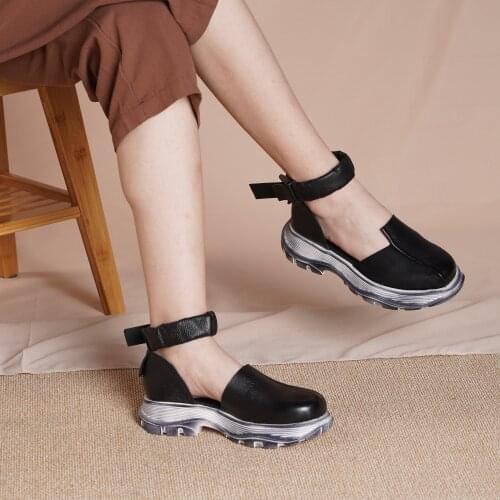 2021 Designer Summer Shoes Genuine Leather Platform Sandals Retro Summer Shoes Black/Brown